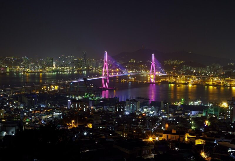 Busan Tower rising above Yongdusan Park in Nampo-dong, Busan