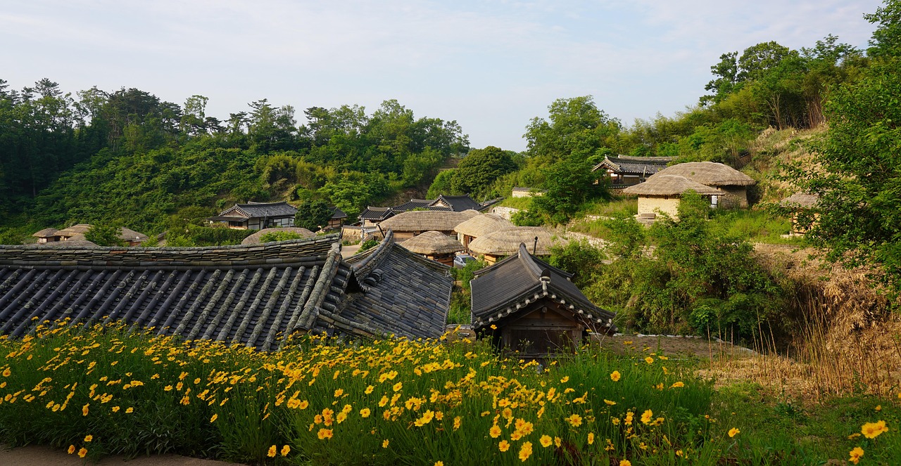 Entrance gate and stone stairs of Bulguksa Temple under blue sky in Gyeongju, South Korea