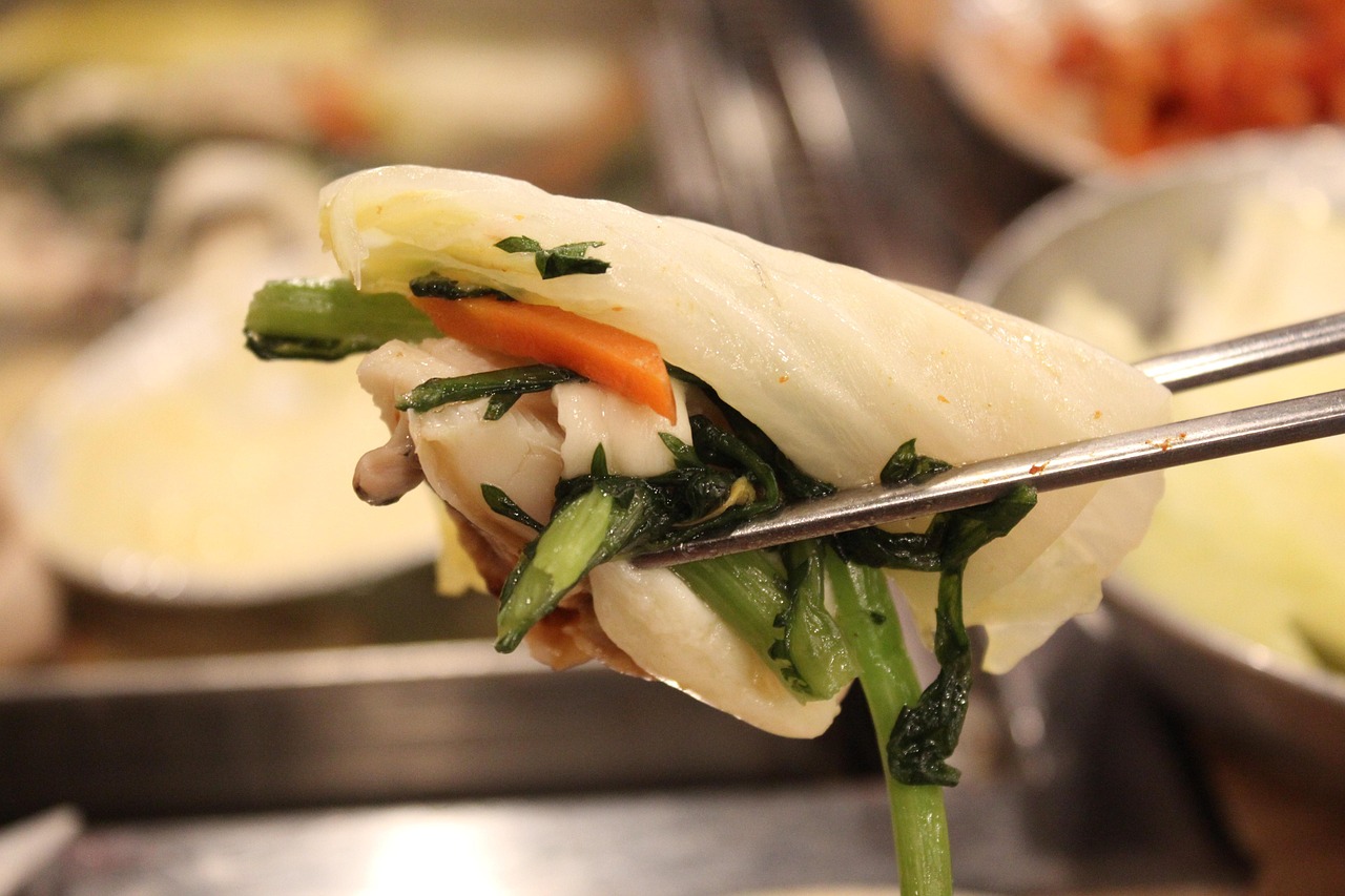 A Korean meal with banchan side dishes
