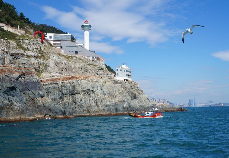Coastal cliffs and sea at Taejongdae park, Busan, South Korea
