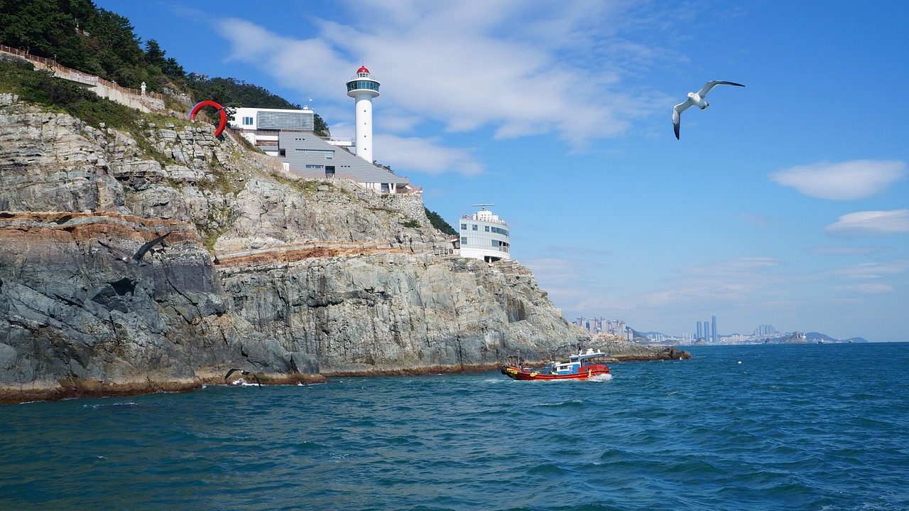 Coastal cliffs and sea at Taejongdae park, Busan, South Korea